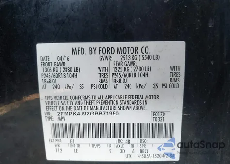 2016 Ford Edge Sel from USA, damaged, VIN 2FMPK4J92GBB71950
